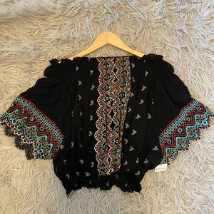 Black off the shoulder smocked top